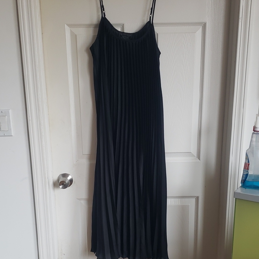 Johnny Was Black Pleated Midi Slip Dress